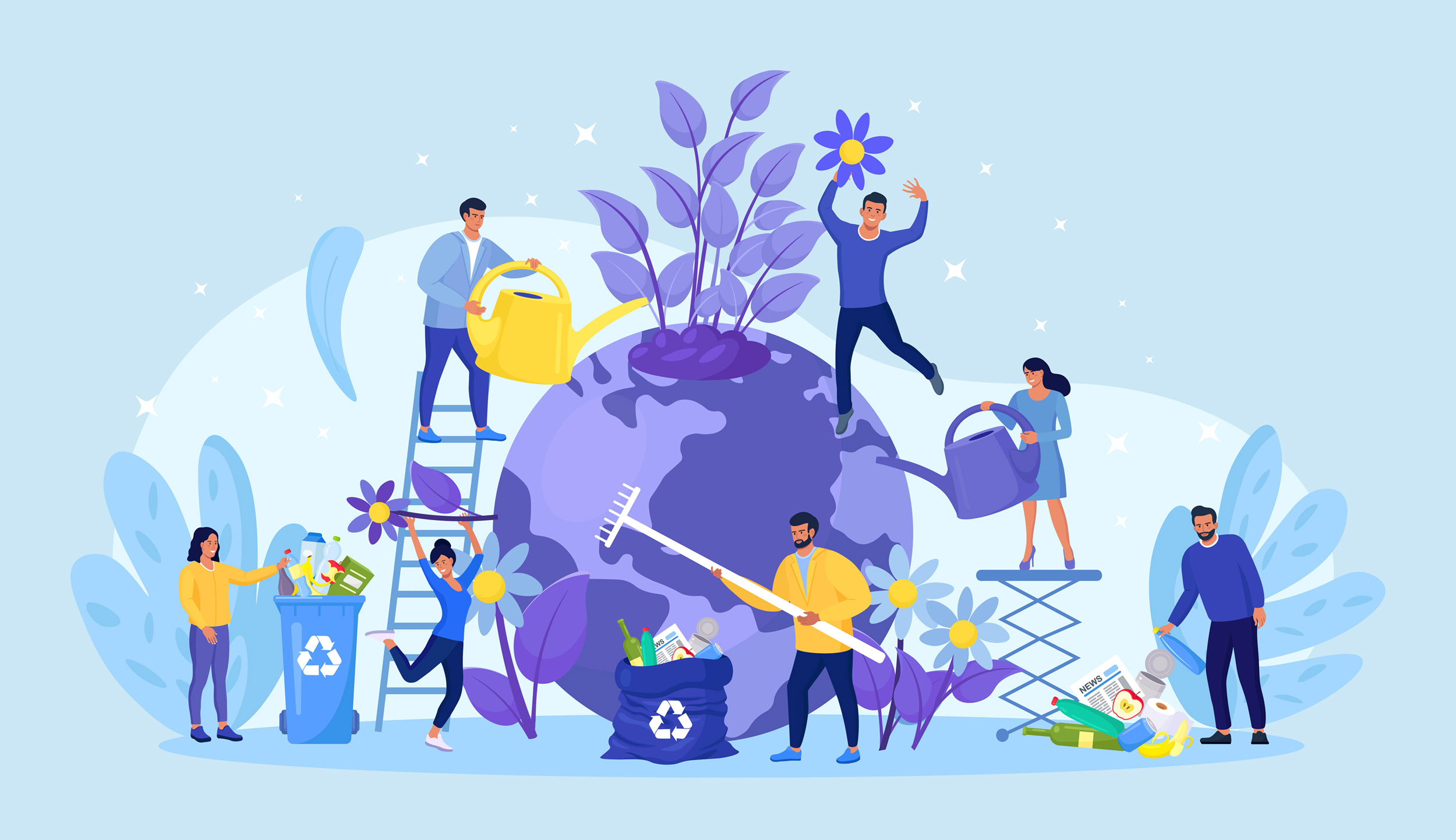 Save earth, ecology. Volunteers cleaning planet from garbage, pl